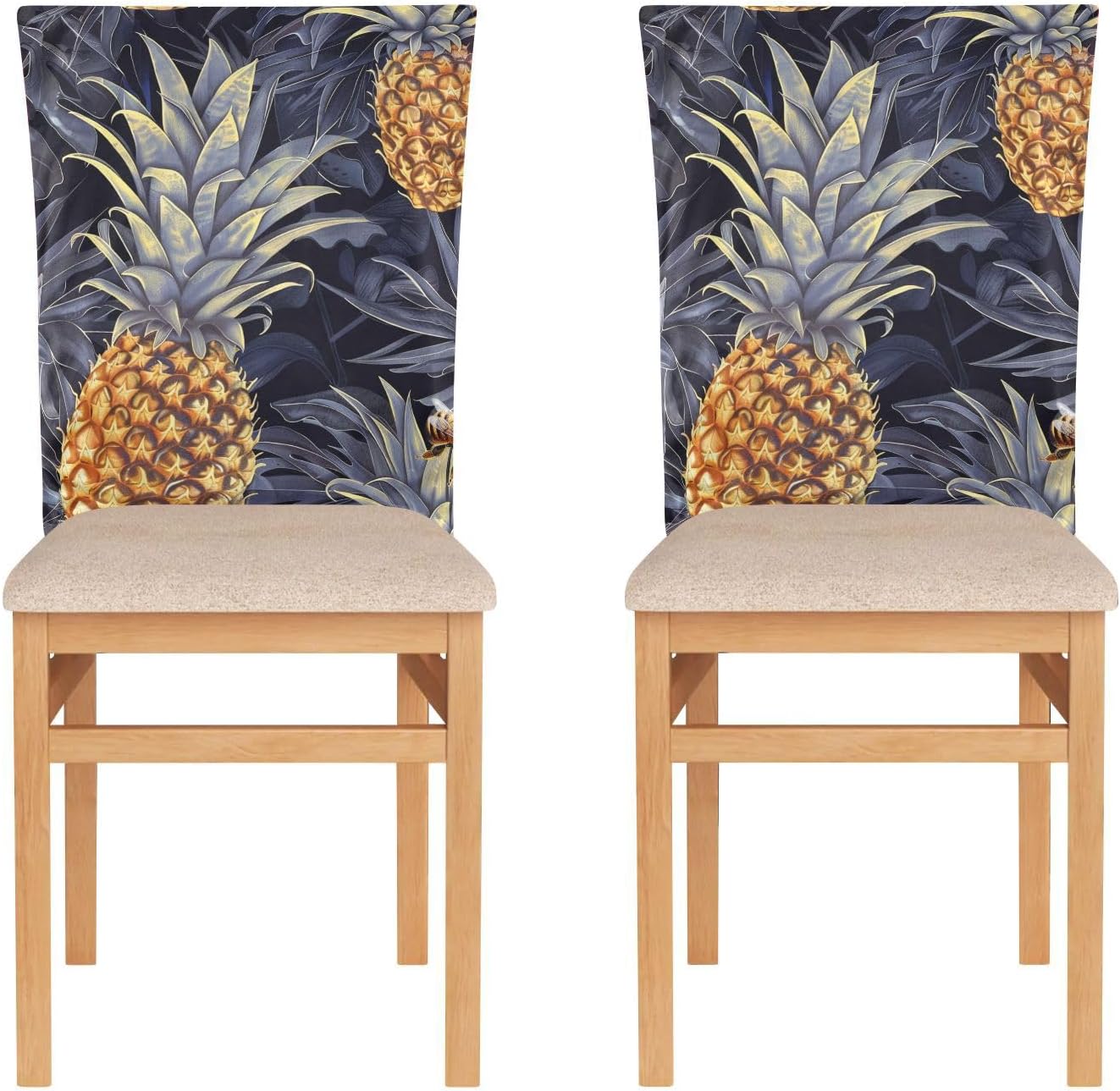 ALAZA Pineapples Bee Chair Back Cover Set of 6, Washable Reusable Removable Chair Slipcovers Decorative Chair Cover for Home Kitchen Wedding Party