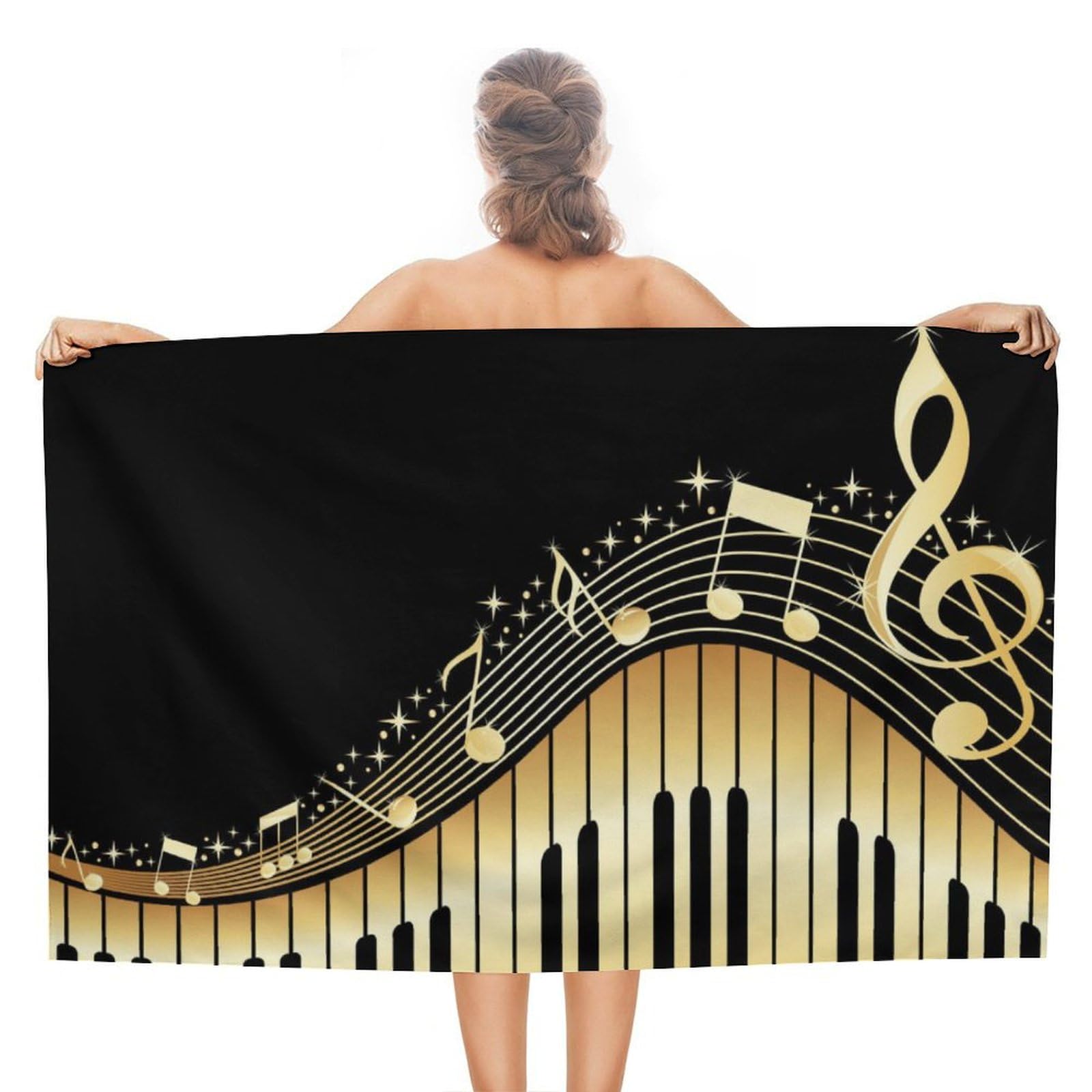 LEDFCVSU Beach Towel, Music Notes Bath Towel, Absorbent Towel for Swimming, Sports, Travel