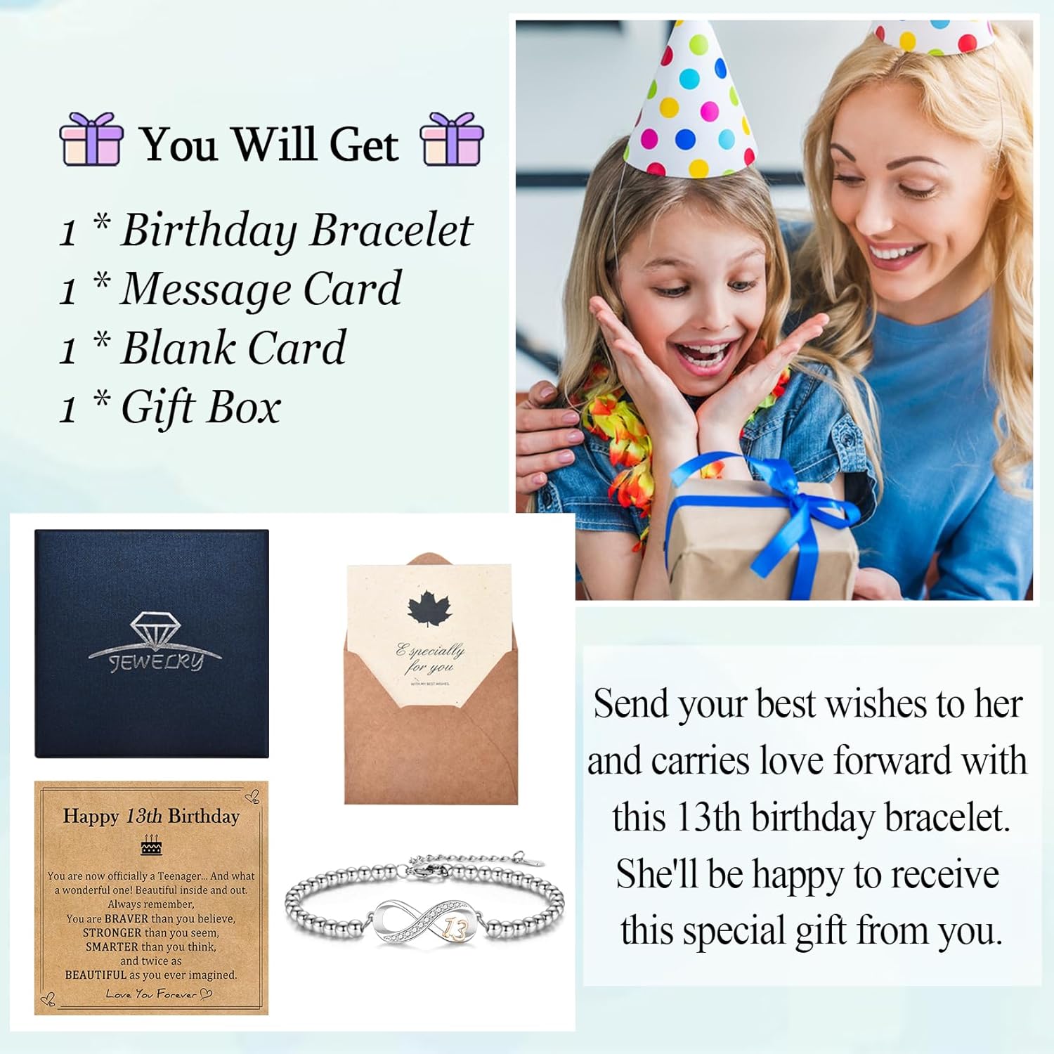 EPIRORA Birthday Gifts for Girls, 10th/11th/12th/13th/14th/15th/16th/18th/21st Birthday Gift Ideas, Infinity Knot Stainless Steel Beaded Charm Number Bracelets for Daughter Sister Granddaughter Niece - Image 4