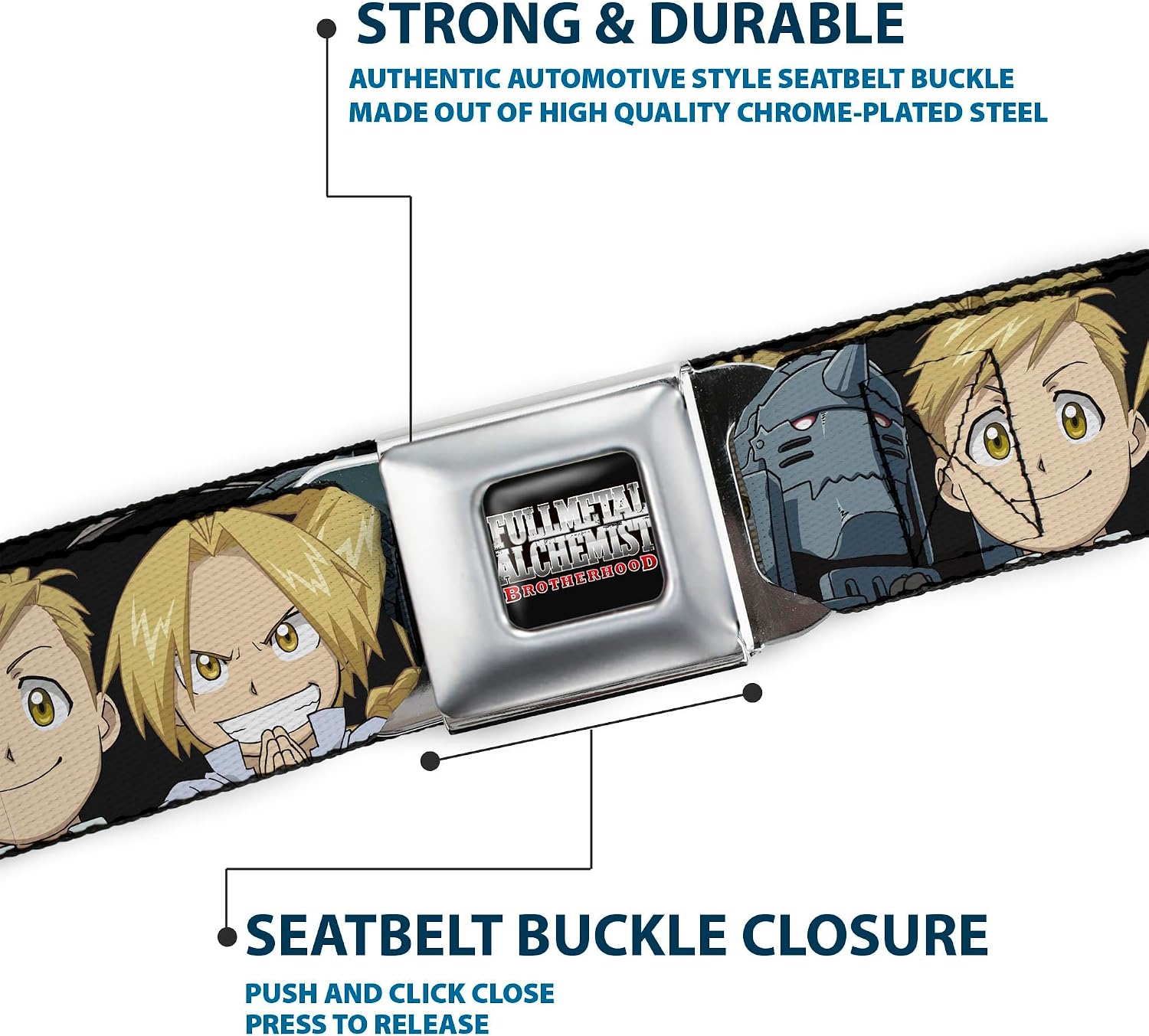 Aniplex Belt, Seatbelt Buckle Belt, Fullmetal Alchemist Brotherhood Elric Brothers Face Close Up, Adjustable
