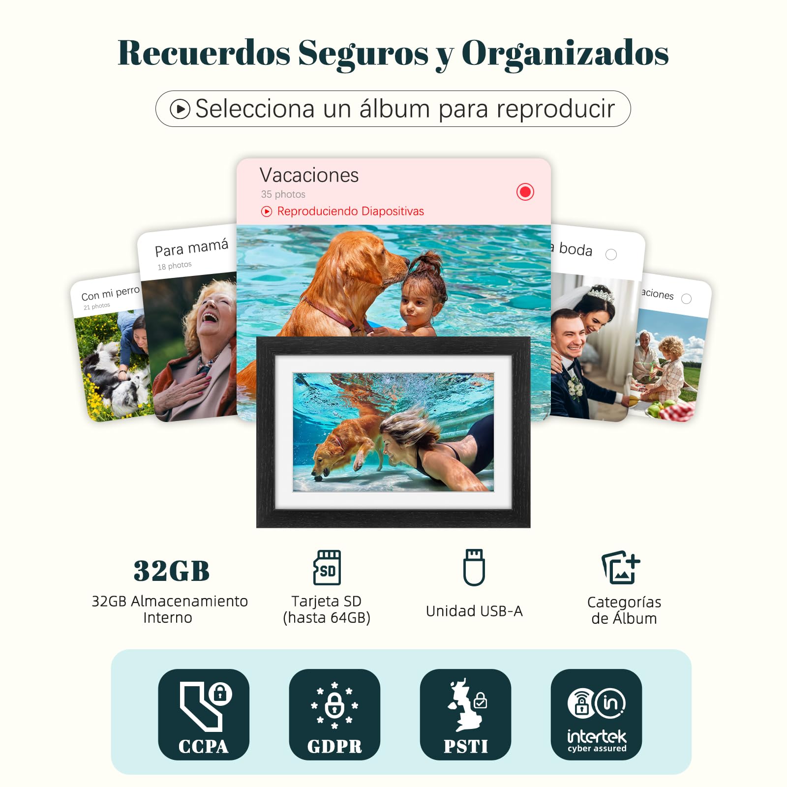 Frameo Marco de Fotos Digital WiFi 10.1 Pulgadas Negro Madera de Roble Memoria Incorporada 32GB, HD 1280x800 IPS, Pantalla Táctil para Fotos/Videos, Rotación Automática, Montaje en Pared