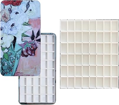 Empty Watercolor Palette, 40 Wells with Magnetic Strips and 48 Full Pans
