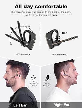 New Bee Bluetooth Headset Handsfree Bluetooth Earpiece V5.2, Gunmetal