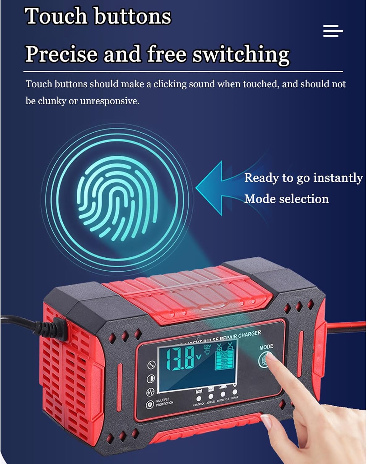 Motorcycle Battery Charger 12V for Street Triple R675 675 675rx 765r 765s 765r 765rs, Smart Automatic Trickle Charger, Battery Maintainer & Desulfator for Motorcycle, ATV, Scooter,A Red