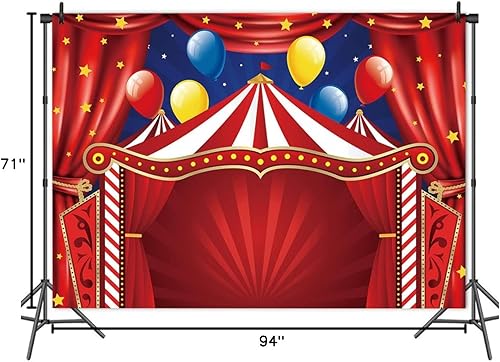 Miniatura 5 de Qian Cortina de telón de fondo de carnaval de circo rojo de 8 x 6 pies, fondo de fotos de estrellas, suministros para recién nacidos, suministros