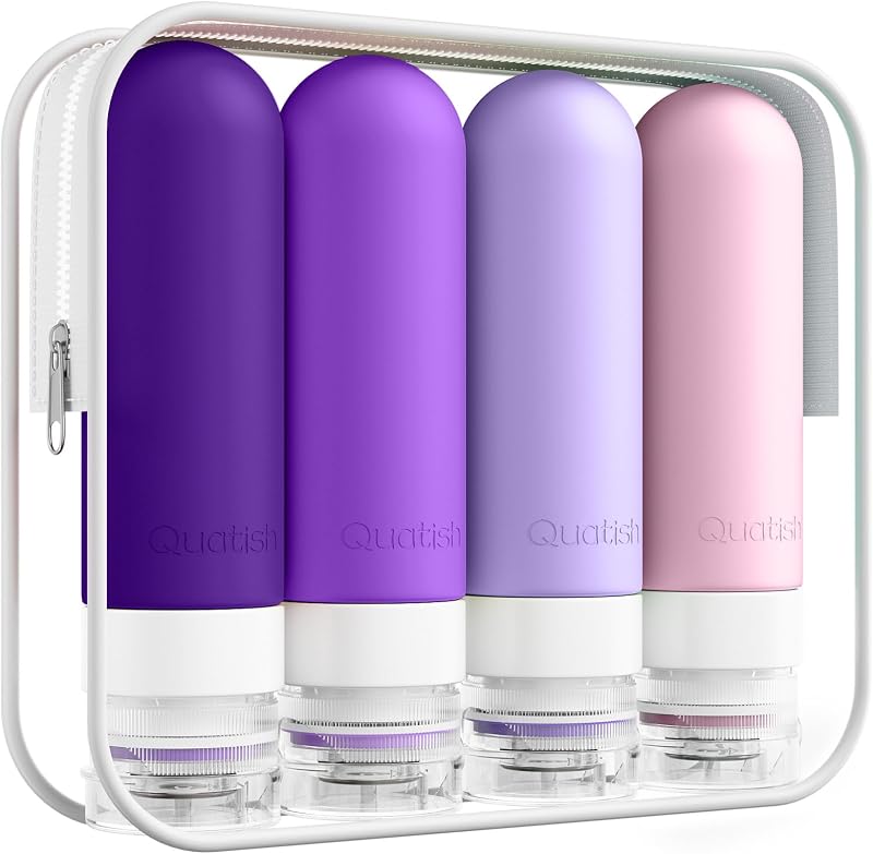 Quatish Frascos Recarregáveis de Viagem para Produtos de Higiene, 90 mL, Roxo, Pacote com 4