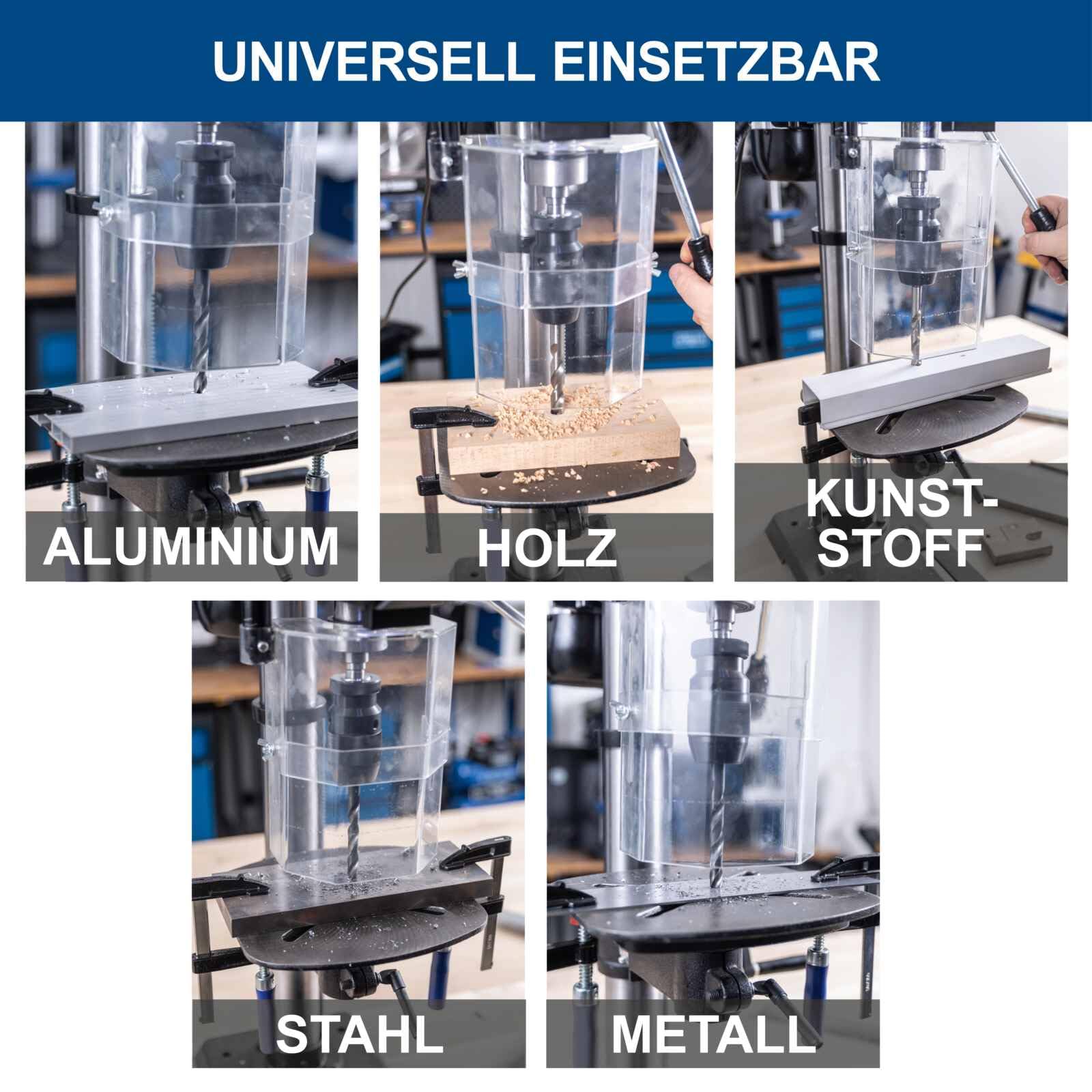 Scheppach Tischbohrmaschine TBM300Vario mit 80mm Bohrtiefe | Leistung 750W | Bohrfutter 1-16mm | Drehzahl 440–2580min-1 | Schnellspannbohrfuter, Digitaldisplay, Laser & LED | Holz, Kunststoff & Metall
