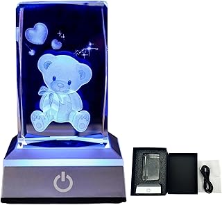 East Leaf クリスタル 光る 3D オブジェ くま 誕生日 記念日 可愛い プレゼント ギフト インテリア LED ライトスタンド 電池 USB 対応 高さ8cm (くま)