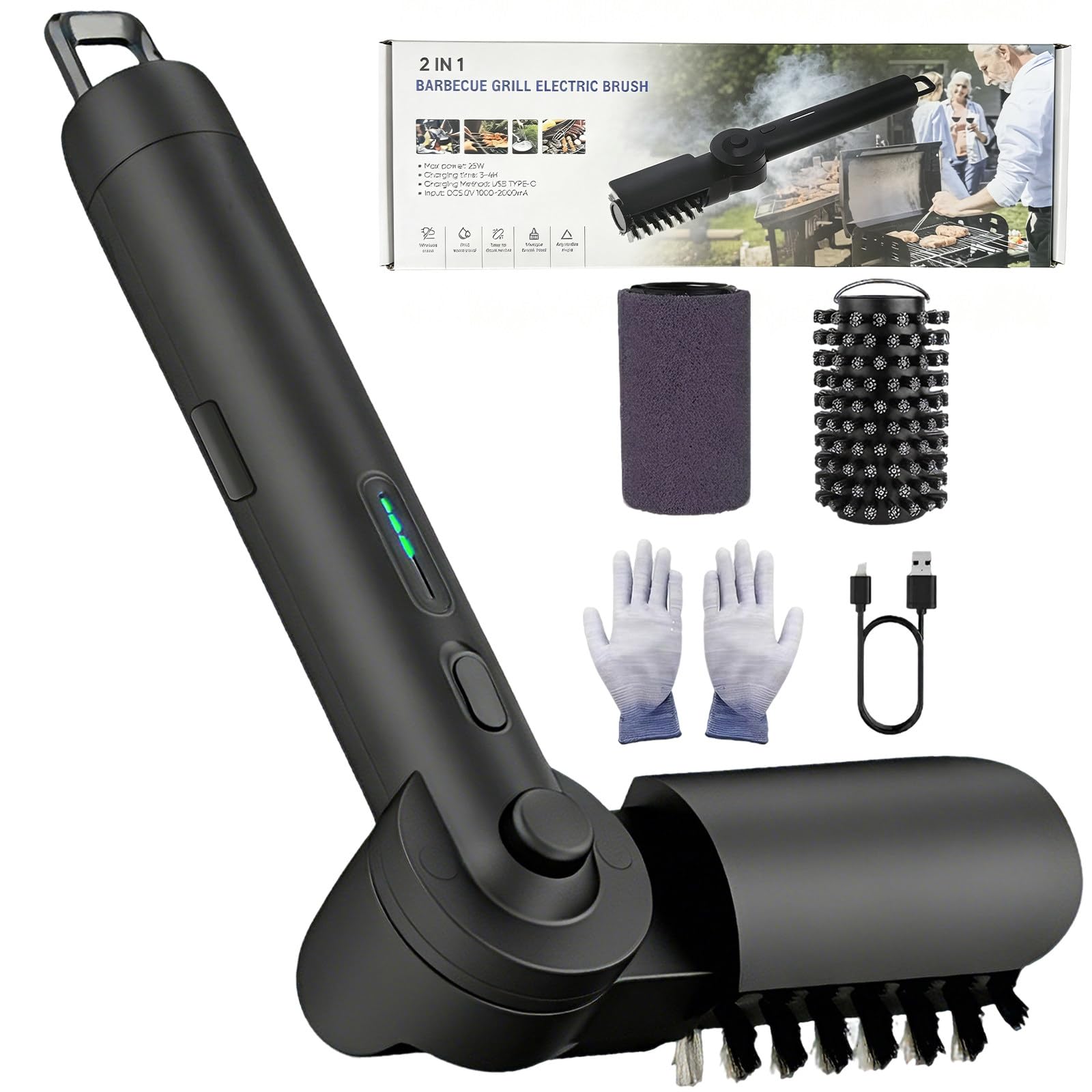 Cepillo Limpiador de Barbacoa Electrico Inalambrico 180 Grados | Limpiador Automatico Ajustable 180 Min para Parrilla Exterior Regalos para el Dia del Padre