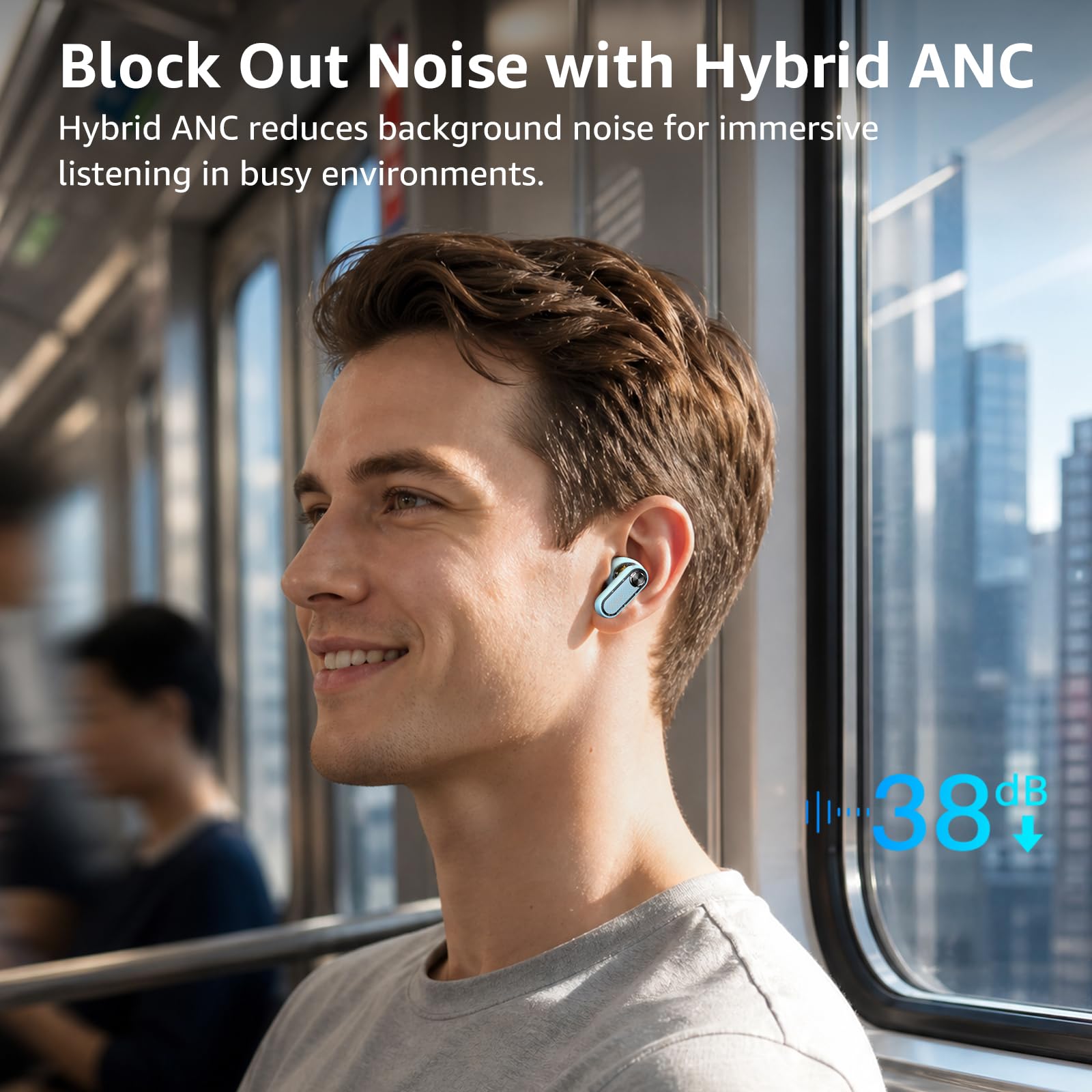 TOZO Crystal Pods Hybrydowe bezprzewodowe słuchawki z aktywną redukcją szumów, podwójny mikrofon ENC AI Clear Calls, słuchawki Bluetooth 5.4 w uchu, wodoodporne słuchawki IPX5, 32 EQs za pomocą