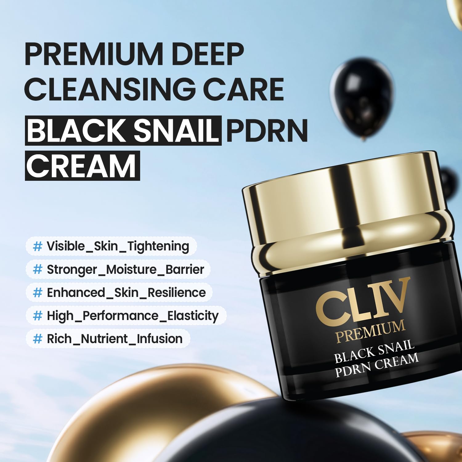 CLIV Black Snail PDRN Cream - 65% Snail Mucin & Peptide Face Moisturizer - Firming, Lifting & Barrier Support with Ceramide Complex - Korean Skincare for Fine Lines & Elasticity, 1.76 fl oz (52ml)