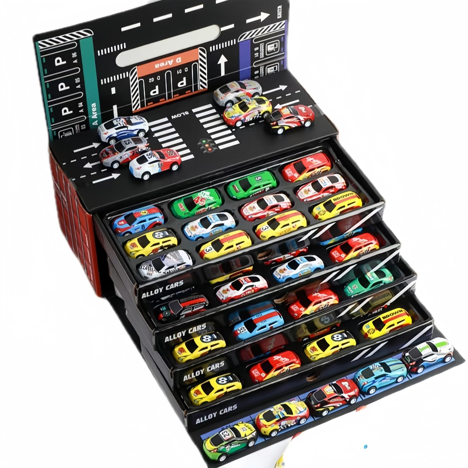 Toy Cars Collection Set with Storage Display Case, 48 Alloy Racing Cars, Multi-Colour Friction Powered Cars Toys for Toddlers, Boys, Girls’ Educational Play, Goodie Bags Stuffers
