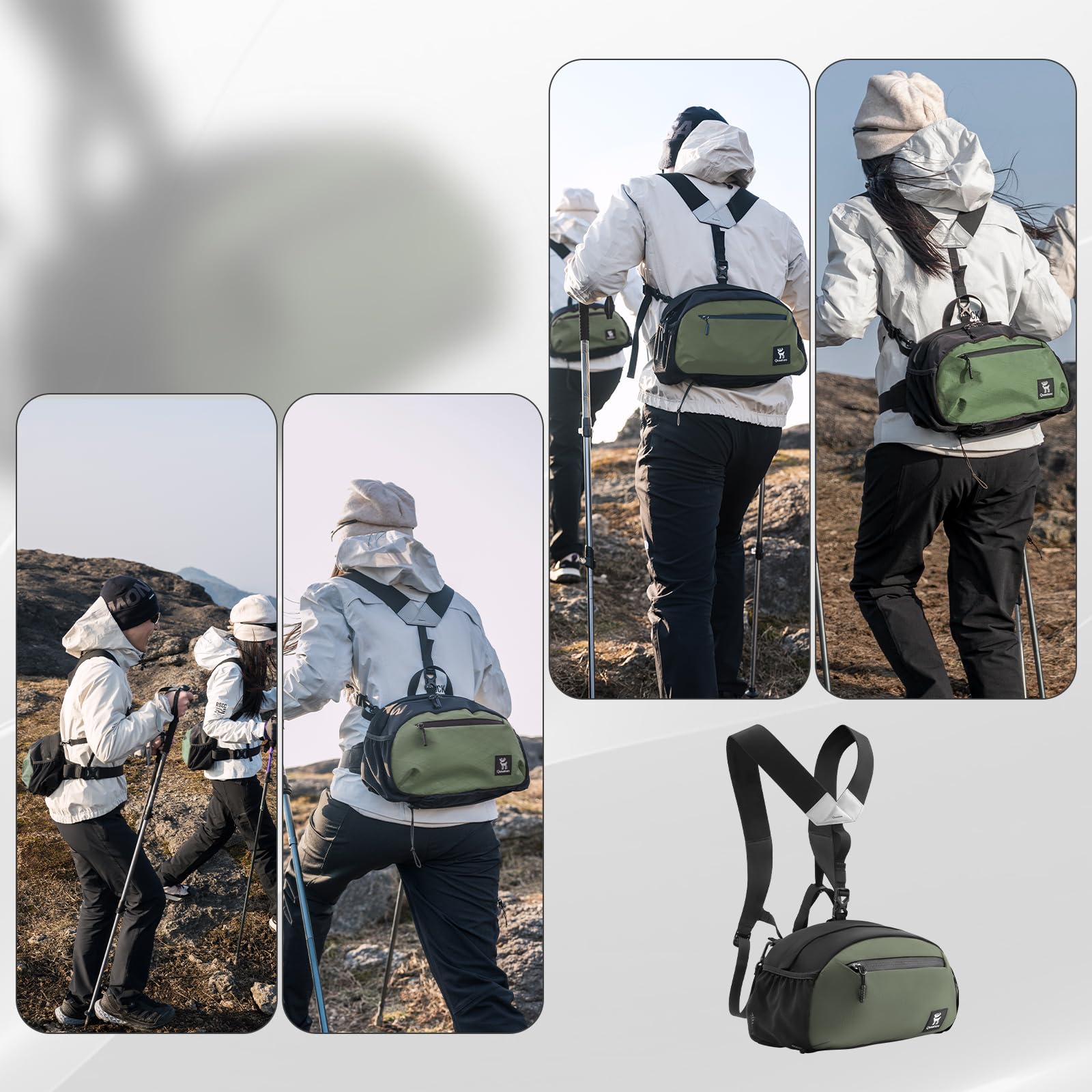 Marsupio da Trekking Ultraleggero, Zaino Trekking Traspirante Marsupio Uomo Sportivo Grande Capacità 7,9L, con Doppia Tracolla Regolabile e Rimovibile, per Escursioni Campeggio Outdoor, Verde