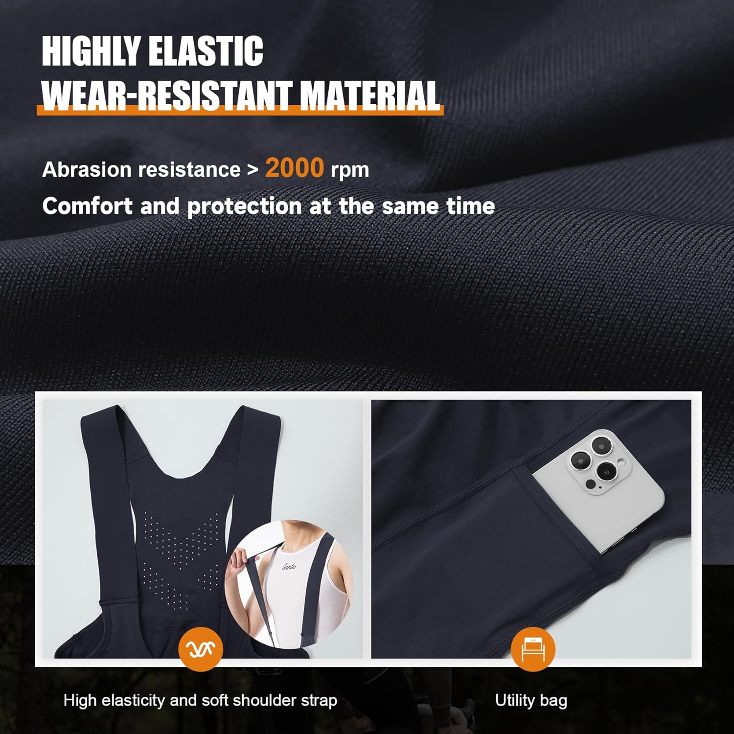 Santic Men's Cycling Bibs Pants Cycle Wear Tights 4D Padded Road Bike Long Pants with Pocket - Image 4