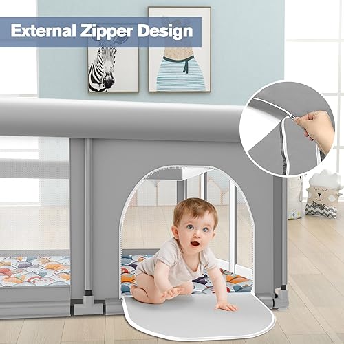Miniatura 4 de Corralito grande para bebés con alfombra, 74 x 50 pulgadas, patios grandes para interiores y exteriores, corral de juego resistente de seguridad