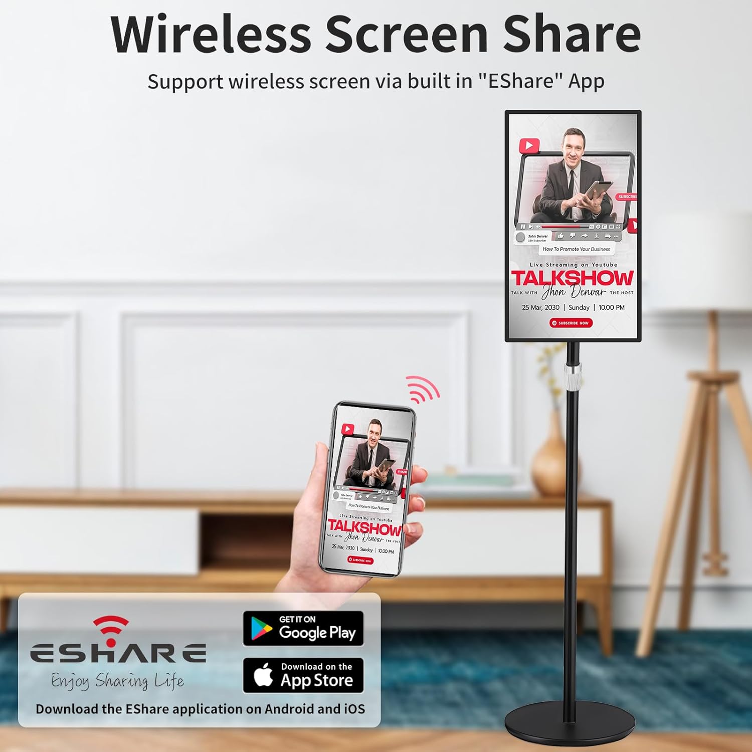 15.6" Digital Signage Display 10000 mAh Capacitive Touch Screen Advertising Display with Wireless Screen Mirroring, All in One LCD Screen HDMI-in with Android 11(2+32GB)