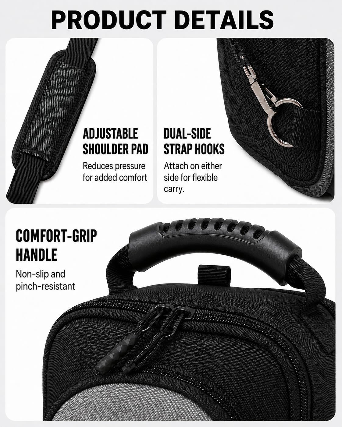 Heavy Duty Small Tool Bag for Electricians and Technicians | Canvas tool carrier with shoulder strap, 4 tool loops, clear zipper pocket, tape holder and ladder hanging buckle
