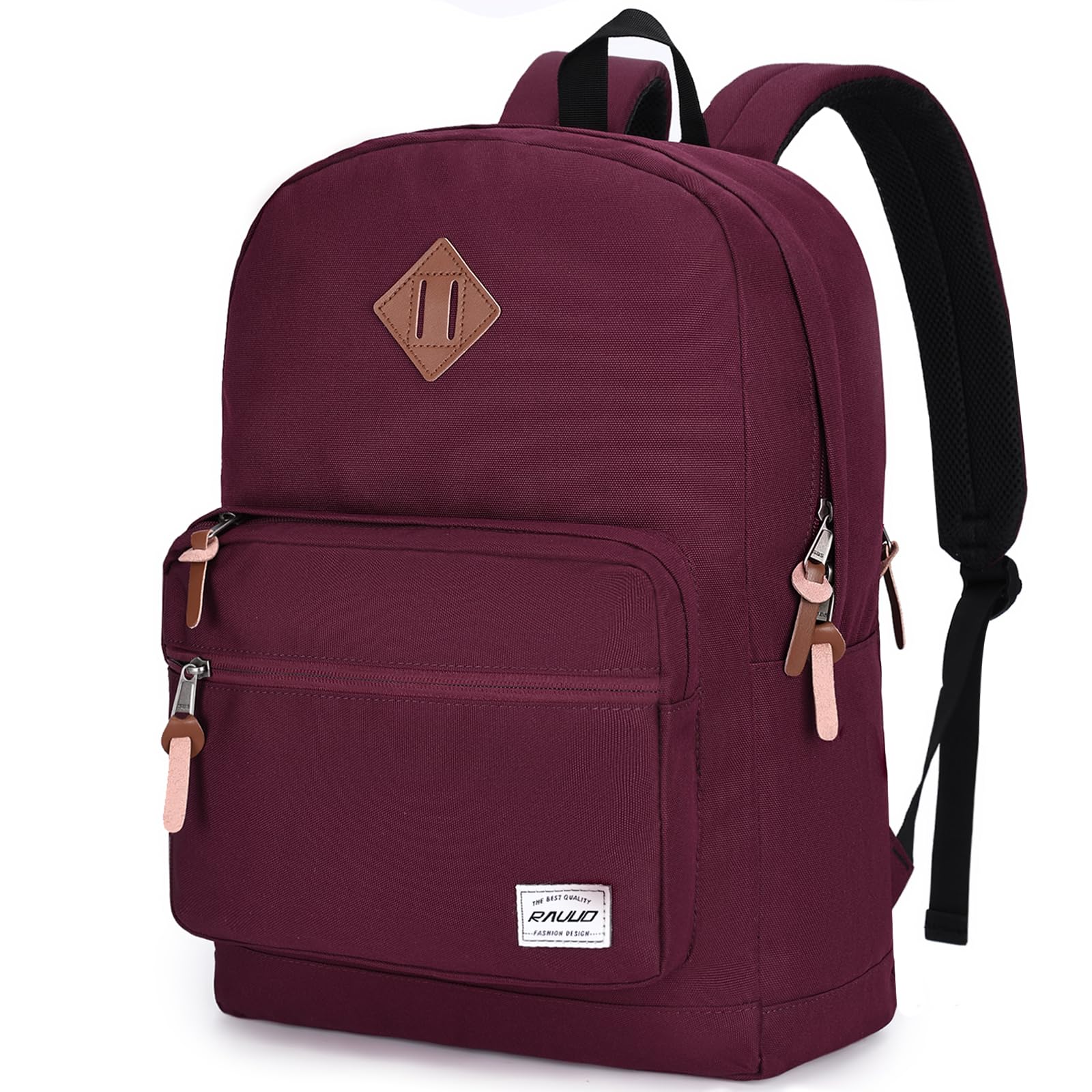 RAVUO School Backpack for Women | Classic College Bookbag for 15.6 inch Laptop, Water Resistant Daypack for Highschool Travel, Burgundy