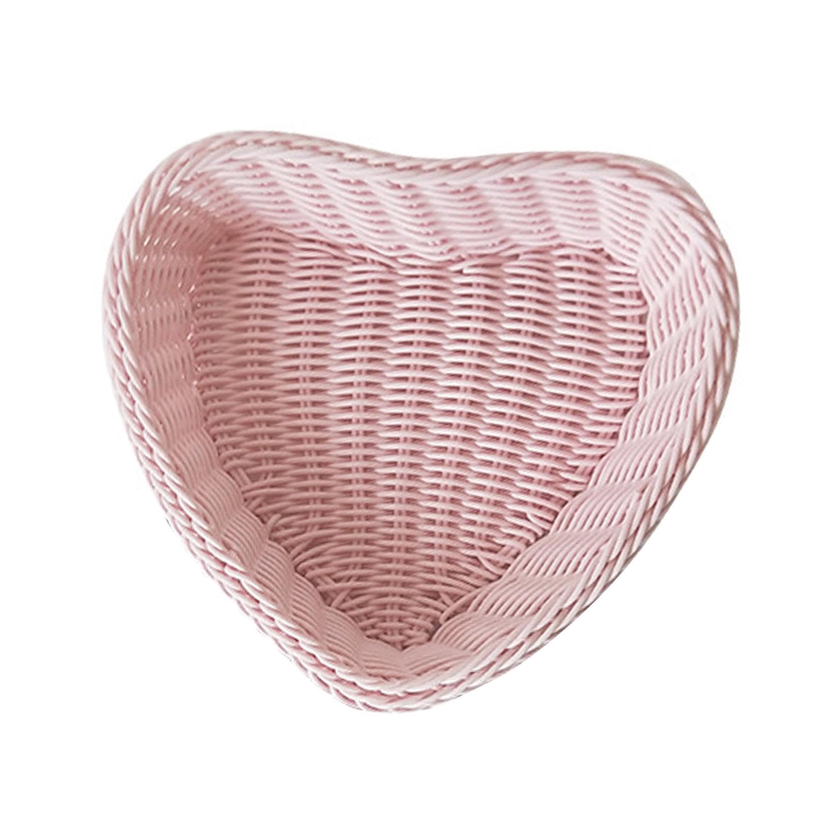 Folpus Heart Shaped Storage Basket - Imitation Rattan Handwoven Multipurpose Snack Container for Festival, Restaurant, Home, Living Room Use - Pink