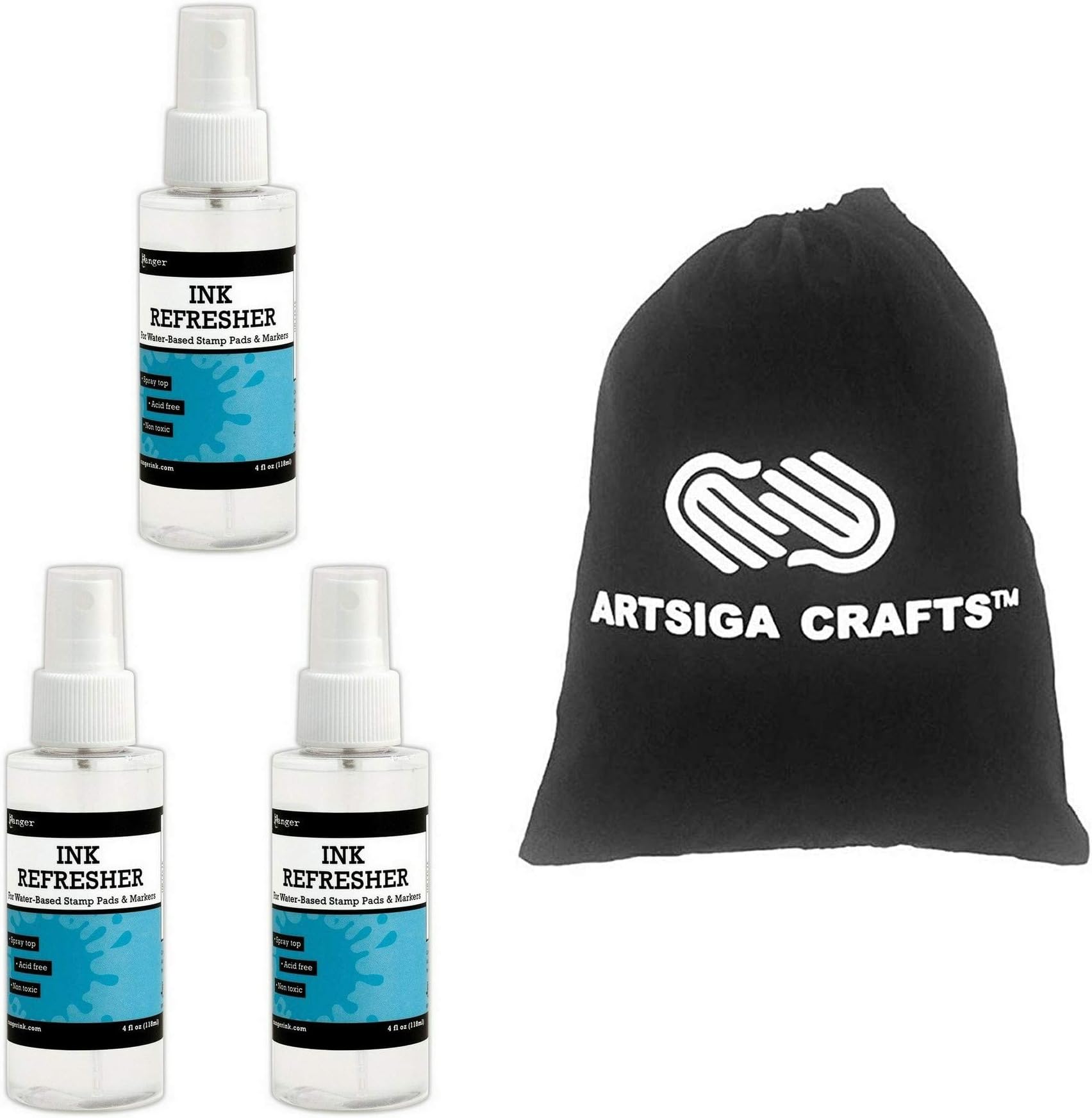 Ranger Ink Ink Refresher Spray 4 Ounces 3-Pack Bundled with 1 Artsiga Crafts Small Project Bag