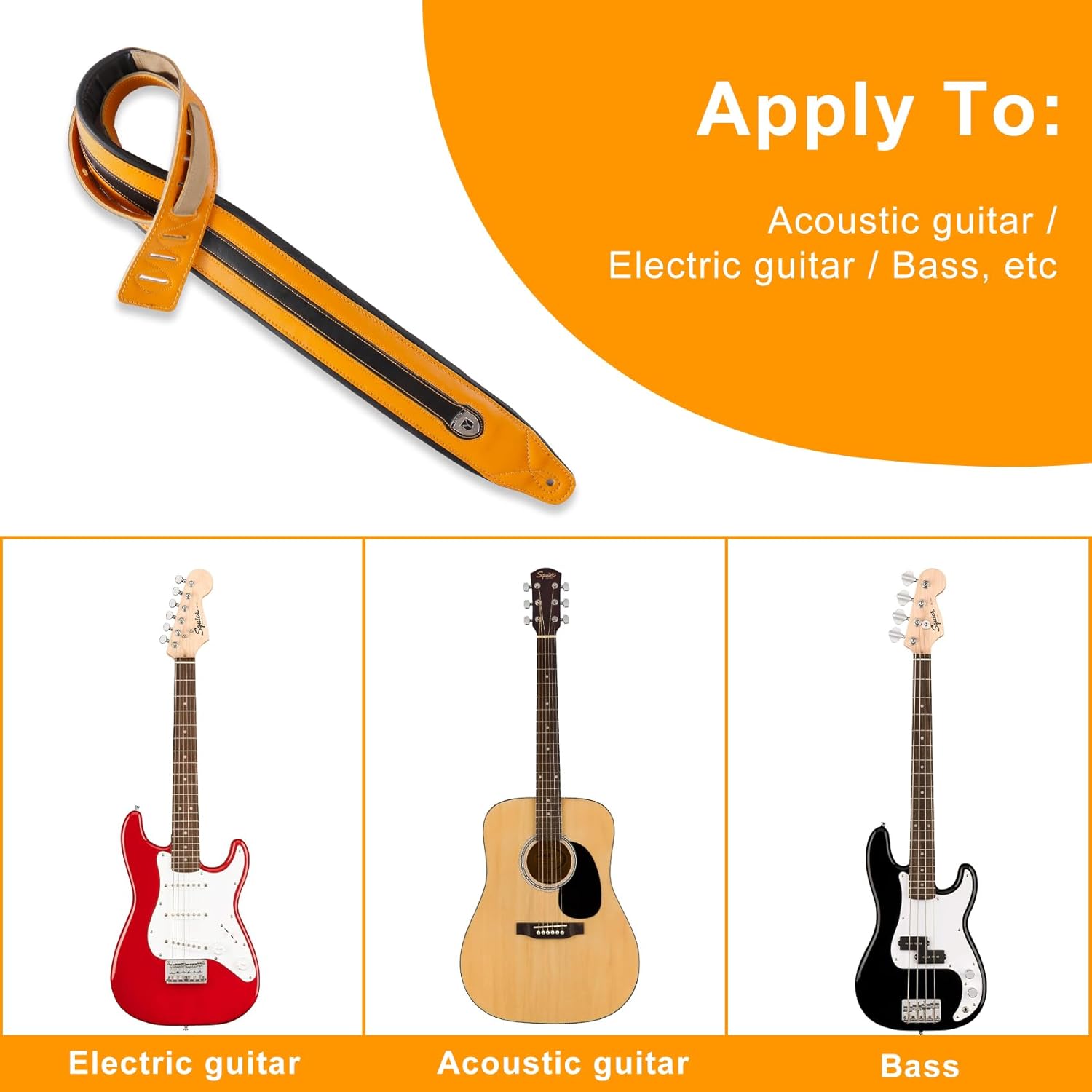 Full Grain Cowhide Leather Guitar Strap Thickened Air Cushion Padded Strap for Acoustic Electric Guitar Bass