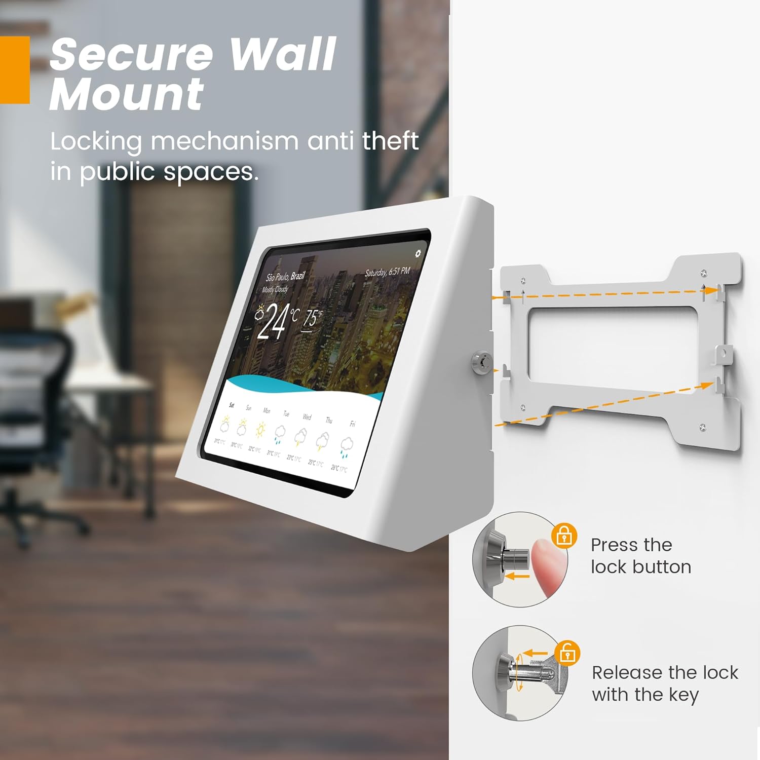 Heavy Duty iPad Stand & Wall Mount 2-in-1, All-Steel with Lock & Key, 20° Tilt - Compatible with iPad 10th (10.9"), Pro 11", Air 4/5 (10.9"), Air 11", A16 11"