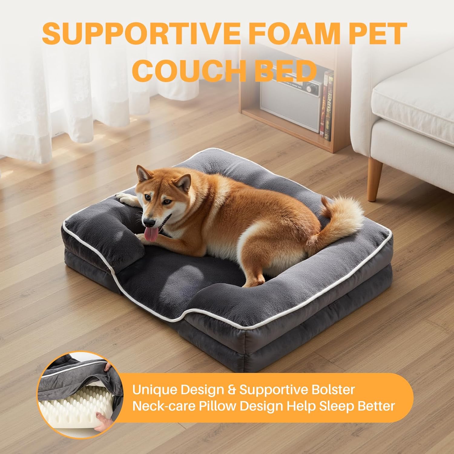 NEWBULIG 35x25 Inch Orthopedic Dog Bed Large Sized, Dog Couch/Sofa Bed with Washable Cover, Waterproof, Memory Foam, Soft Fluffy Surface