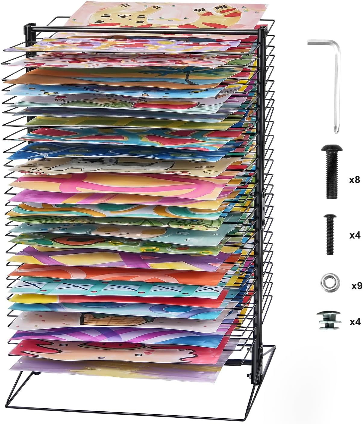 Happybuy Art Drying Rack, 50 Removable Shelves 20 x 17 x 30 inch, Carbon Steel Metal Paint Drying Rack with Stable Base for Artwork in Classroom, Art Studios and Schools, Black