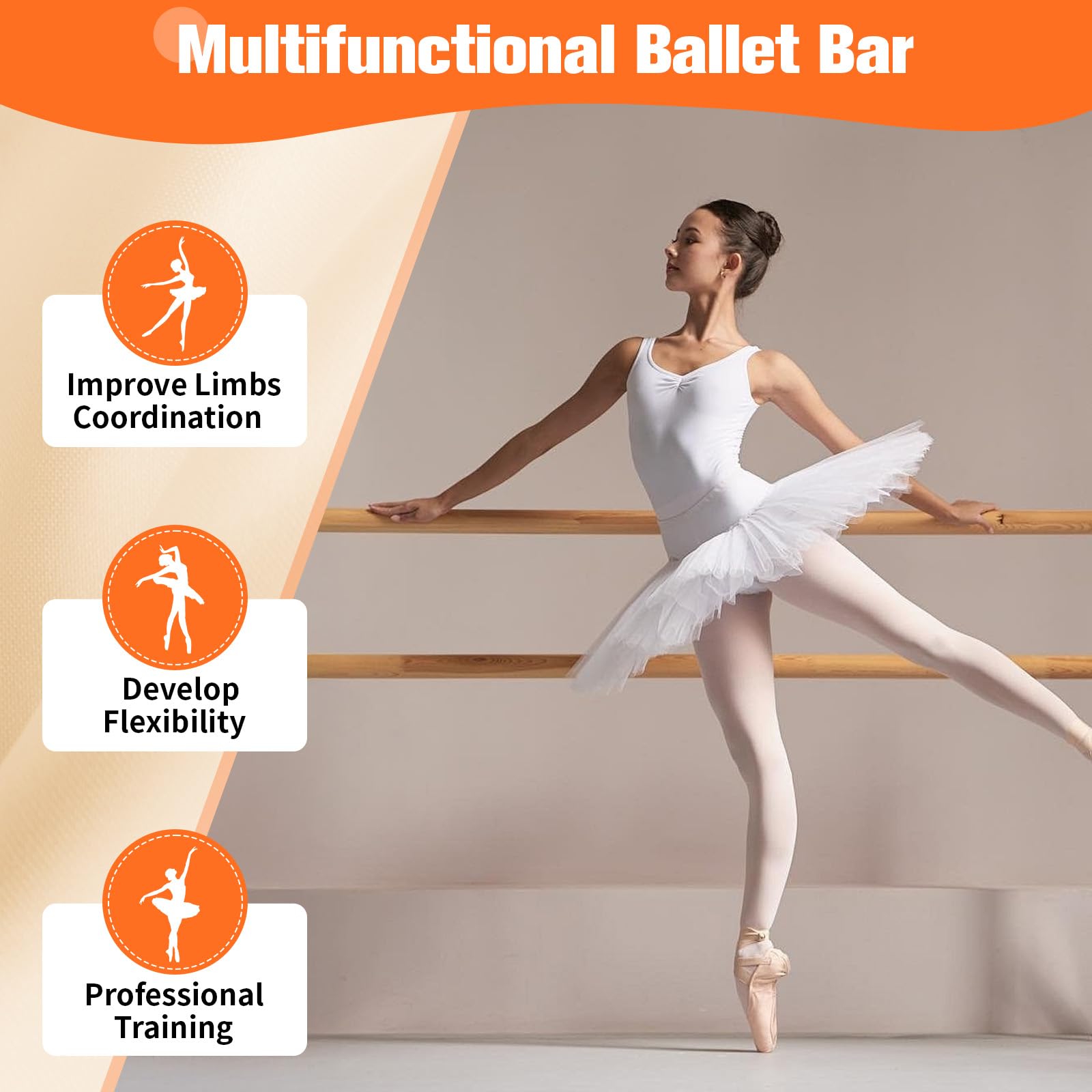 Barra de ballet doble independiente, barra de ballet ajustable en altura, barra de baile portátil con pies antideslizantes para niñas, niños, adultos, fitness, yoga, entrenamiento en casa