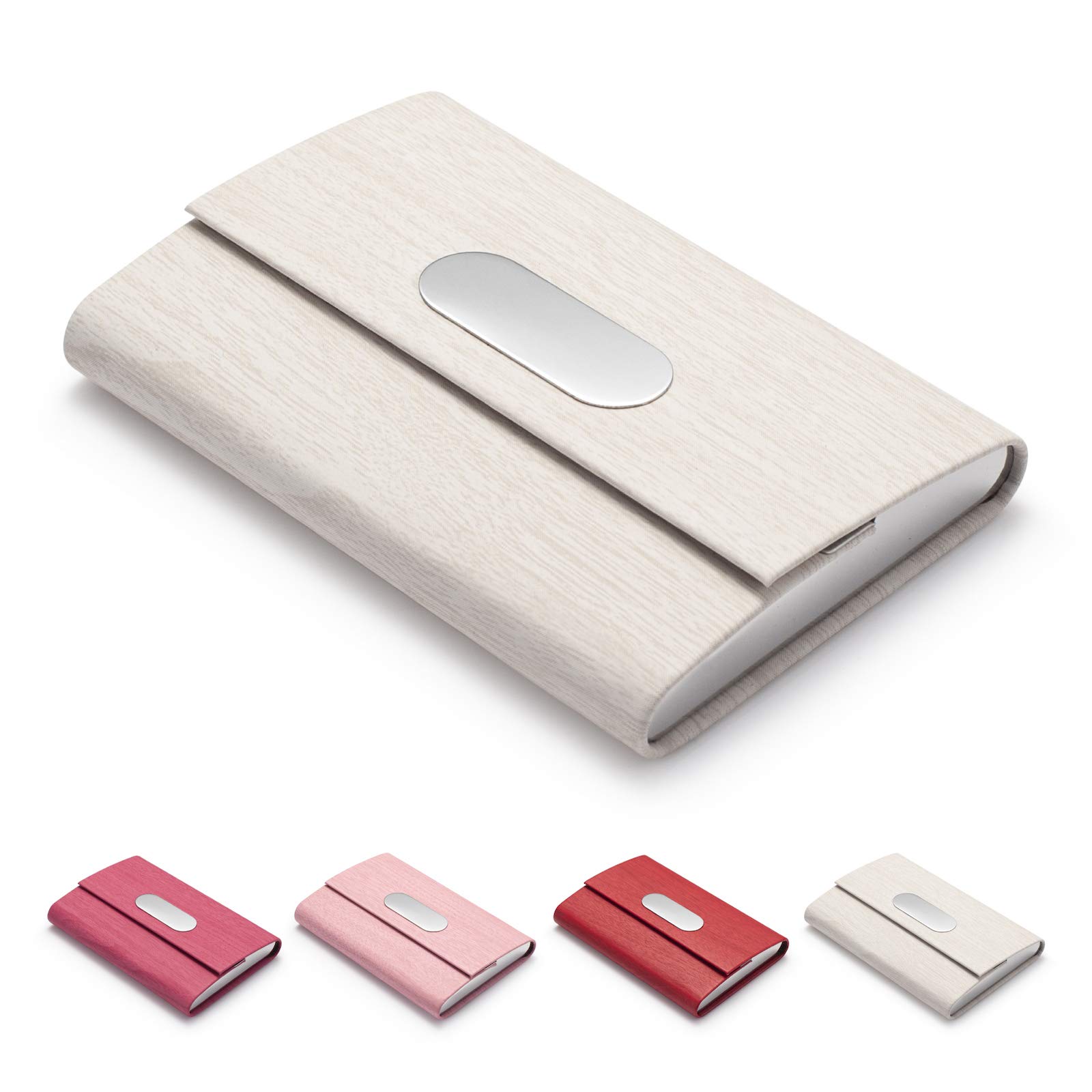 Facath Women's B - White Business Card Holder, Pu Leather Slim Business Card Case - Business Card Carrier Id Case/Wallet Pocket Business Name Card Holder For And Men