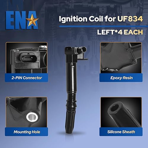 Miniatura 3 de ENA Juego de 8 bobinas de encendido izquierda y derecha con 16 bujías de iridio compatibles con Ford E-350 E-450 2018 2019 F-250 F-350 2018 2019