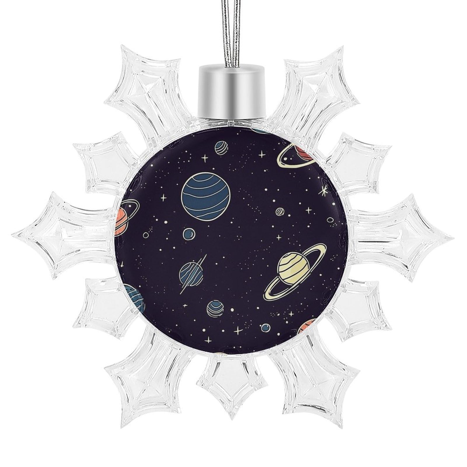 Space Planet Pattern Snowflake Decorations, Winter Snowflake Ornaments Christmas Party Decorations Christmas Tree Decorations for Xmas Tree Winter New Year Party Supplies