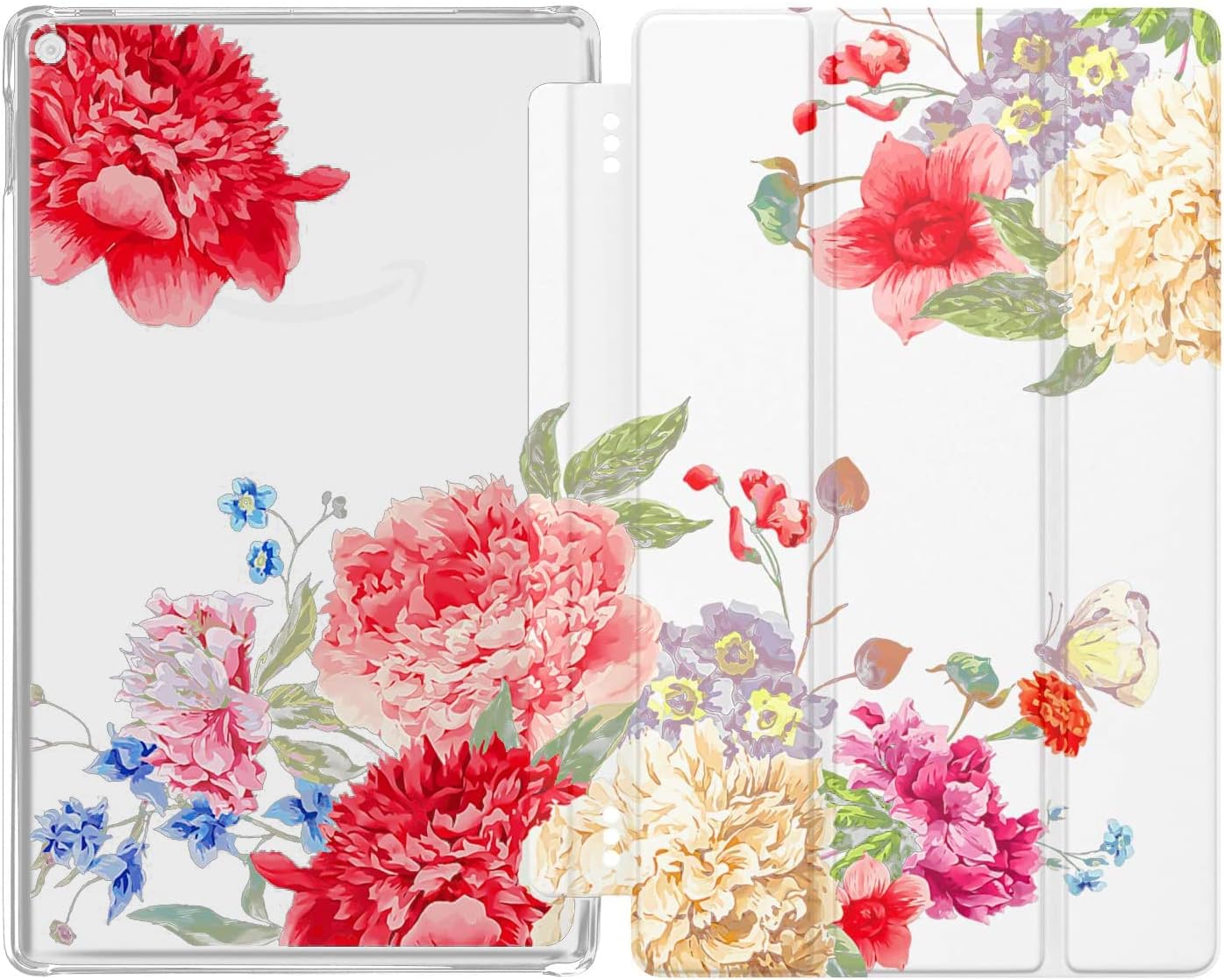 MoKo Case Fits All-New Fire HD 10 (7th Generation and 9th Generation, 2017 and 2019 Release), Smart Shell Stand Cover with Translucent Frosted Back for Fire HD 10.1 Inch - Flowers Blossom