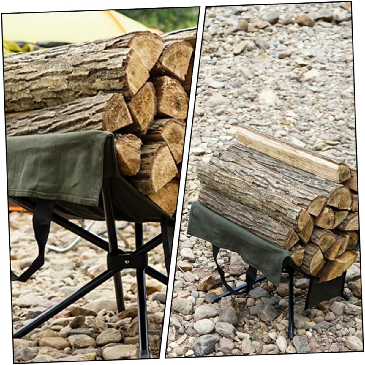 Portable Canvas Firewood Carrier with Aluminum Alloy Shelf for Camping