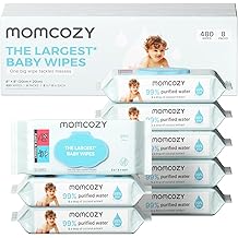 Momcozy Baby Wipes-Extra Large Size Design, 99% Water Based, Unscented &amp; Hypoallergenic, Cleansing &amp; Moisturizing Baby Wipes for Sensitive Skin, 8 Flip-Top Packs (480 Wipes Total)
