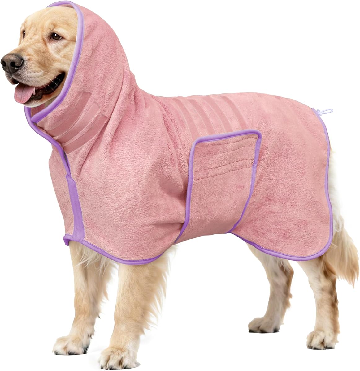 Albornoz suave para perros de secado rápido, toallas para perros súper absorbentes para después del baño, bata de microfibra para mascotas, cuello ajustable y vientre cálido para mantener a los perros y gatos (rosa, mediano)