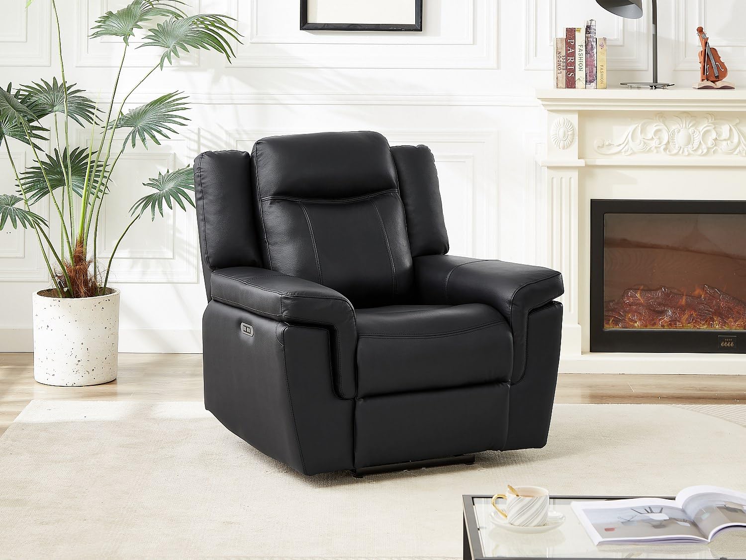 Vente-unique - Fauteuil Relax électrique en Cuir Noir Kenneth