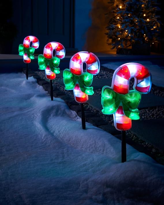 WeRChristmas Candy Cane Pathway Christmas Lights Double Sided, 24 cm - Multi-Colour, Set of 4