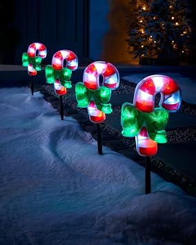 WeRChristmas Candy Cane Pathway Christmas Lights Double Sided, 24 cm - Multi-Colour, Set of 4