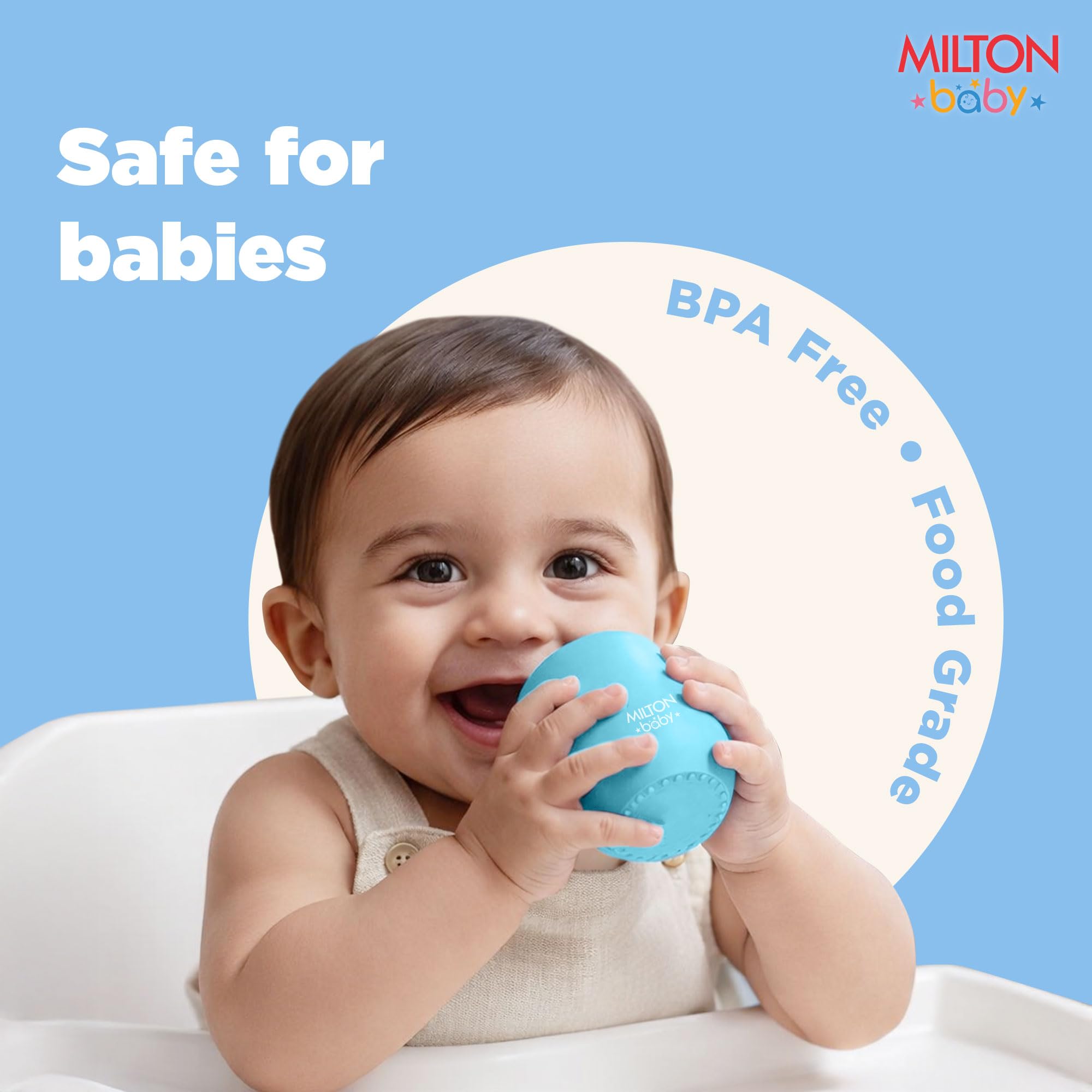 MILTON baby Silicone Tumbler with Spoon I Baby & Toddler Training Cup & Spoon I BPA Free- 100% Food Grade I Weighted Base to Prevent Tip-Overs I Anti Slip Bottom I Gentle on Tender Gums I Light Blue 3