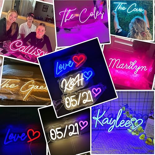 Miniatura 4 de Letreros de neón personalizados letreros de luz LED regulables personalizados con corazón 1 línea10 a 16 pulgadas para decoración de pared