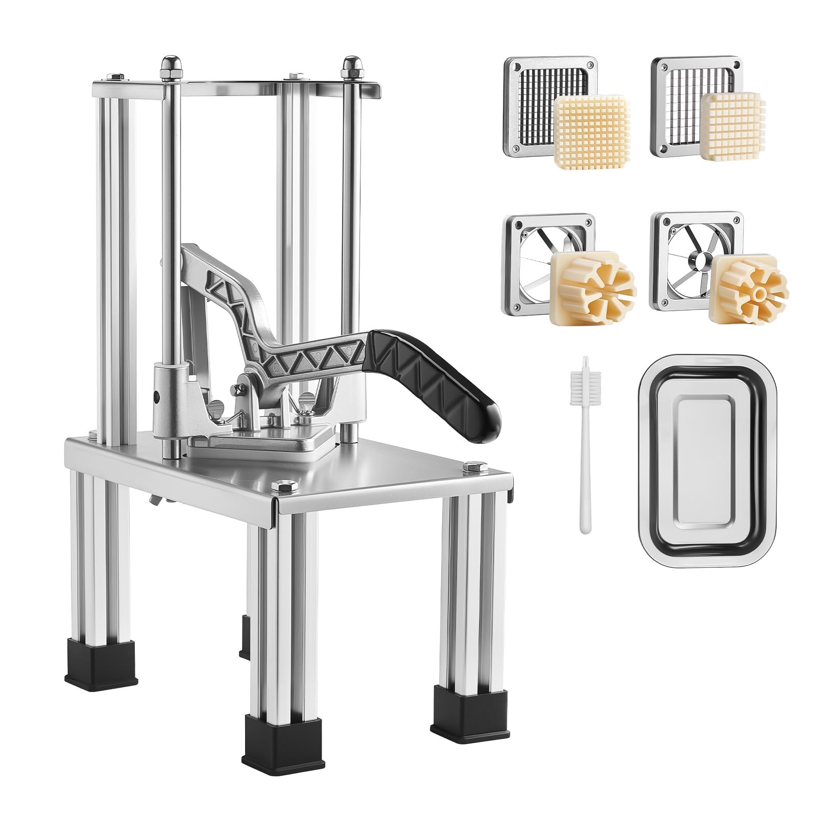 VEVOR Coupe Frites Manuel, Coupe Légumes en Bâtonnets Professionnel, pour Pomme de Terre Fruits Cuisine Restaurant, 4 Couteaux de Rechange en Inox 6 mm 9 mm Coupe-pomme et Vide-pomme 6 Quartiers