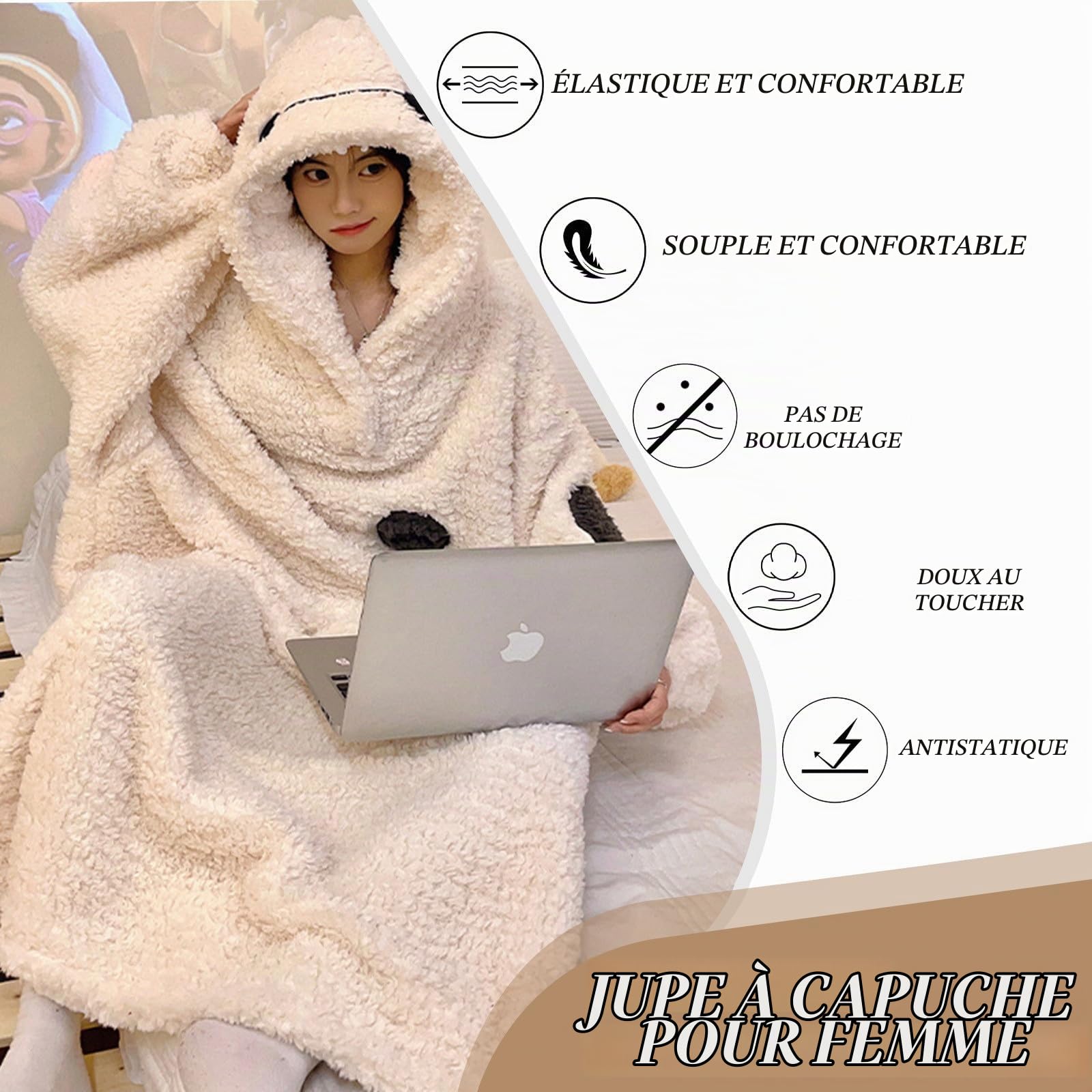 Pyjama en Polaire pour Femme, Couverture Surdimensionnée à Capuche, Grande Polaire Ultra Douce, Chaude Et Confortable, Couverture Géante Portable pour Femmes, Hommes, Adultes, Adolescents