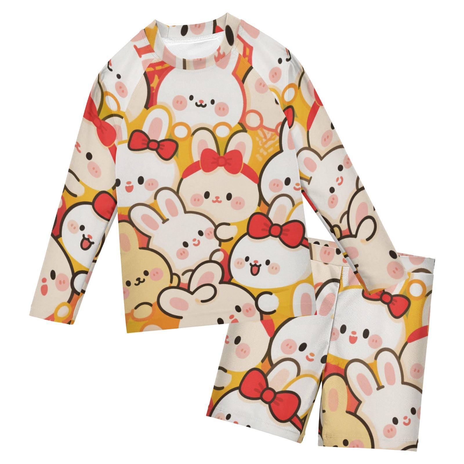 Bañador de manga larga anti-UV para niños con divertido estampado de conejo 6