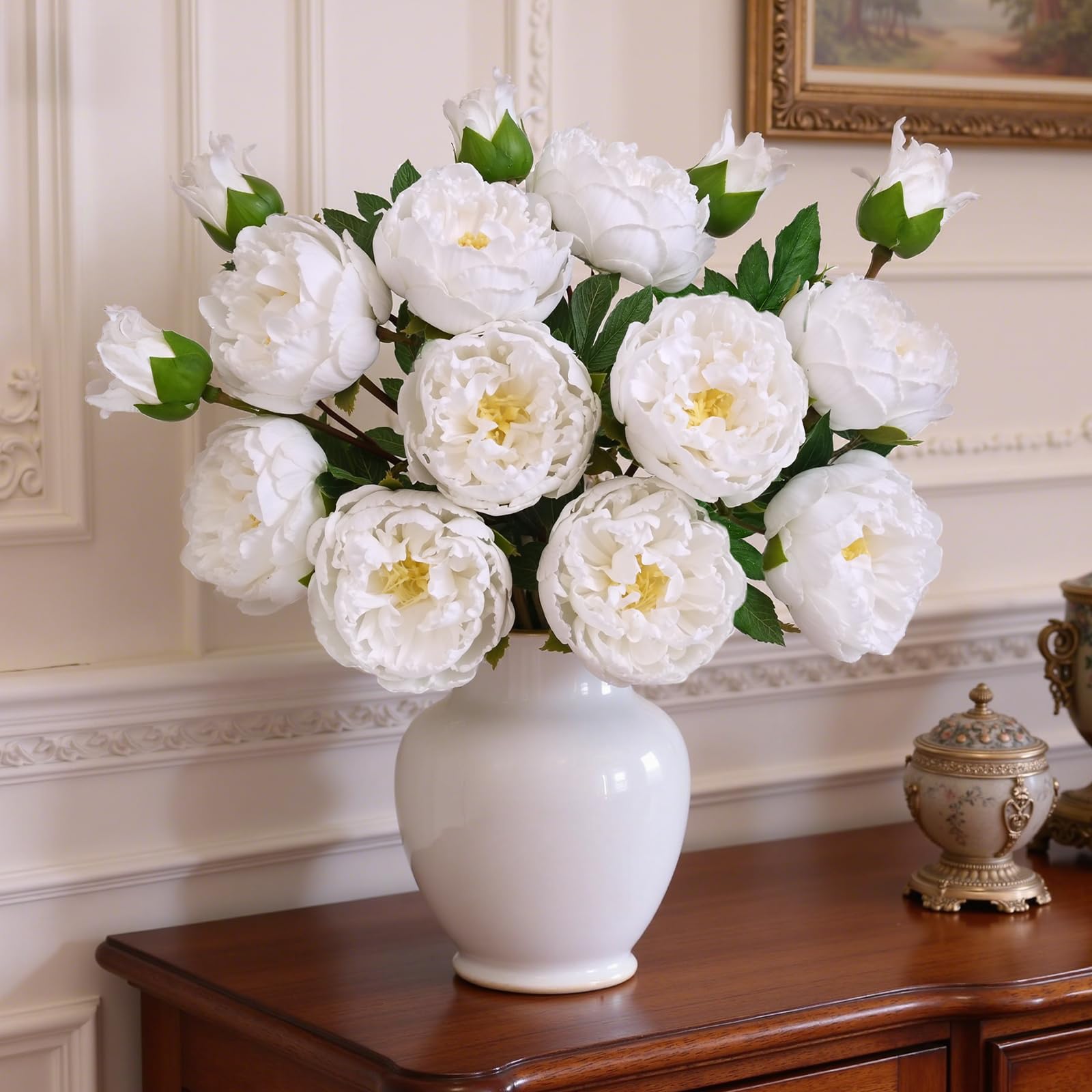 Pivoines artificielles blanches pour décoration d'intérieur et fête : lot de 5 fleurs 55 cm