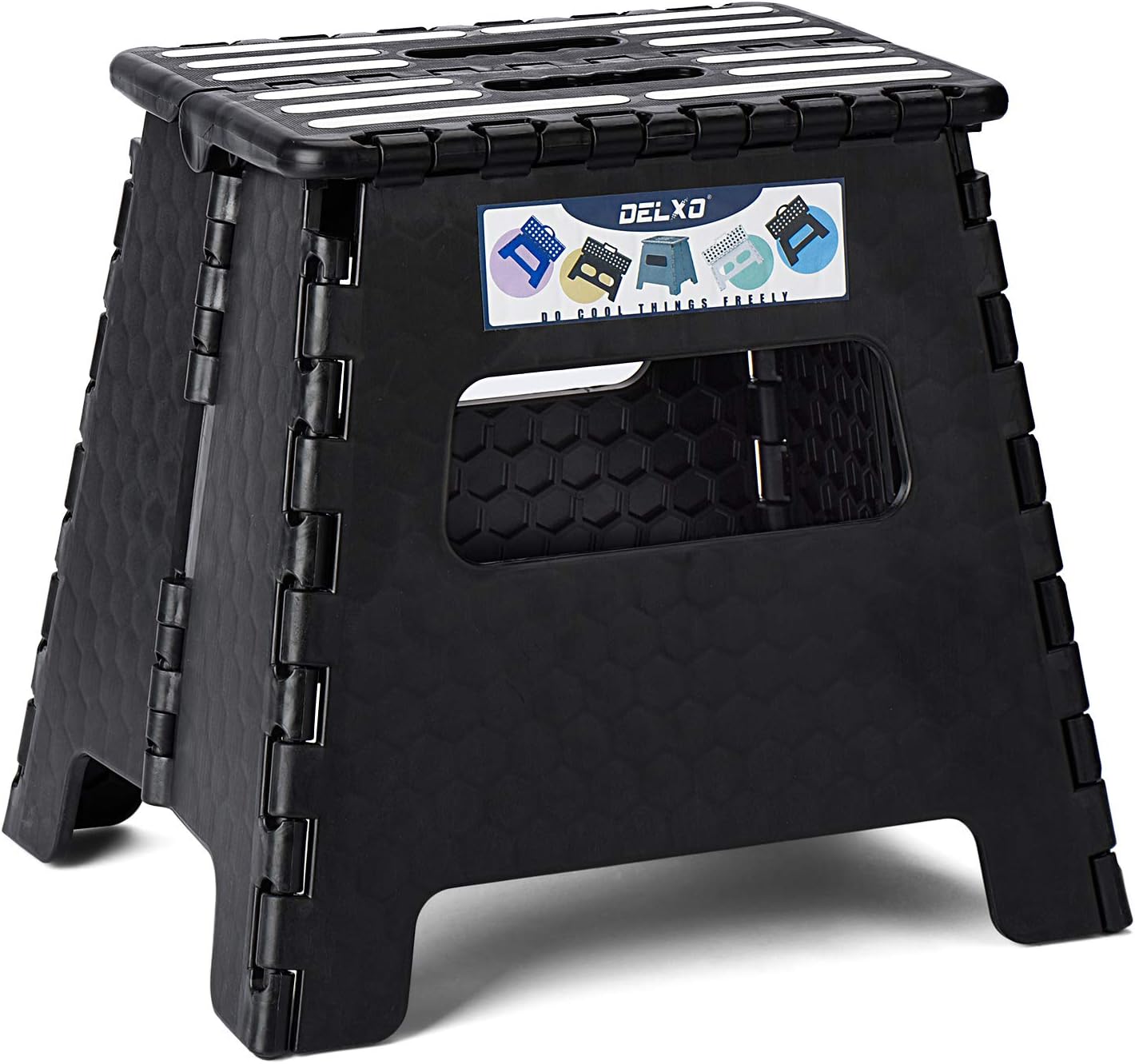 Delxo Folding Step Stool Plastic Folding Stool,Kitchen Step Stool,Non Slip Foldable Step Stool for Adults,Plastic Stepping Stool,2021 Upgrade in Black