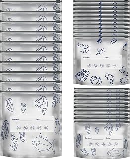 30 Pack Aluminum Foil Bags for Food Storage Reusable Freezer Bags with Resealable Seal, Keep Fresh for Fruits Vegetables Meats Snacks, 3 Sizes (Large, Medium, Small) Kitchen Refrigerator