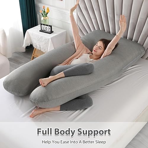 Miniatura 7 de Amagoing Almohadas de embarazo con funda de enfriamiento, almohada de cuerpo completo en forma de U para dormir, soporte para espalda, piernas,