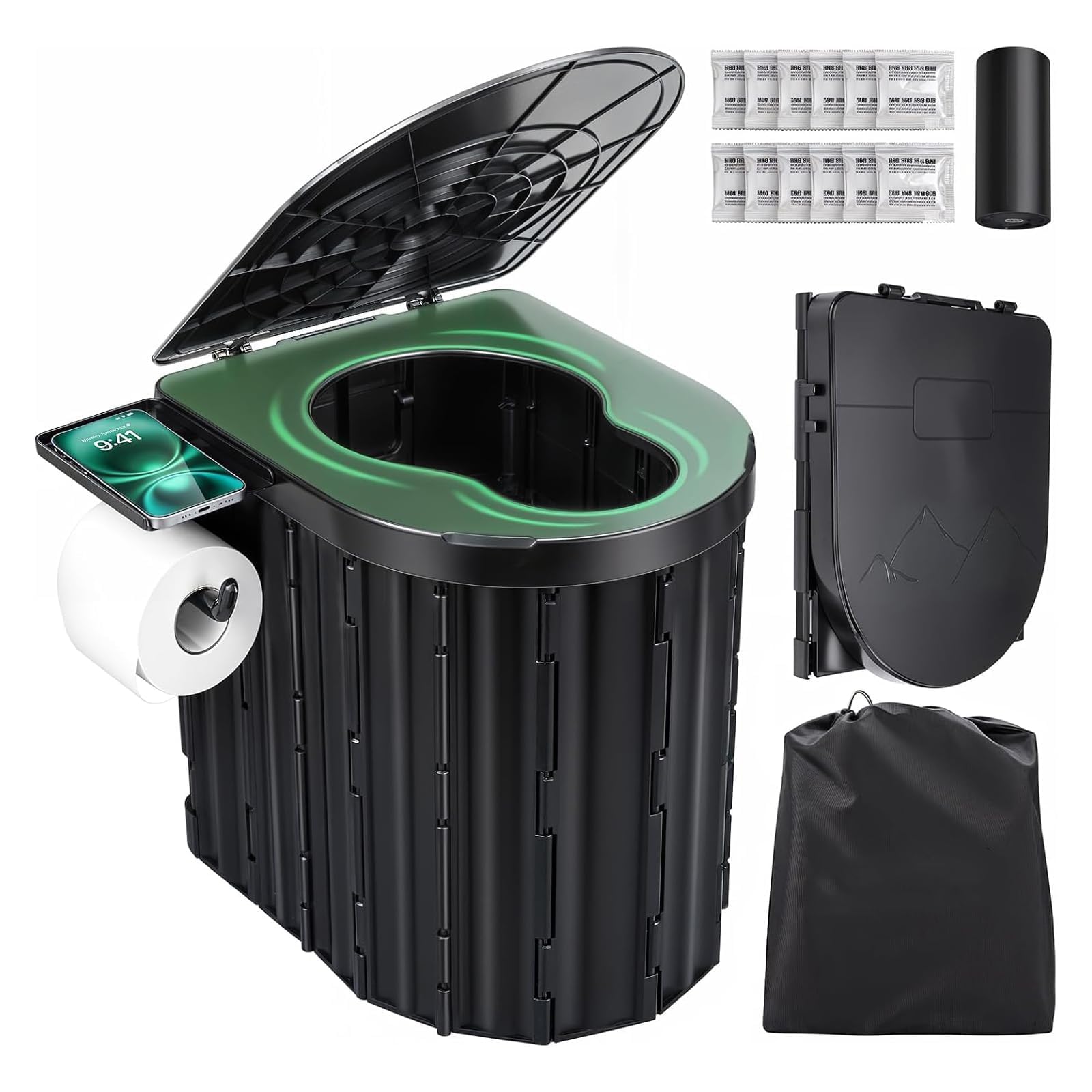 Camping Toilet, Portable Toilets for Adults and Kids, Lightweight Folding Toilet with Lid and Paper Holder, Compact Outdoor Travel Potty with Ergonomic Design for Car, Hiking, Beach and Camping-image-13