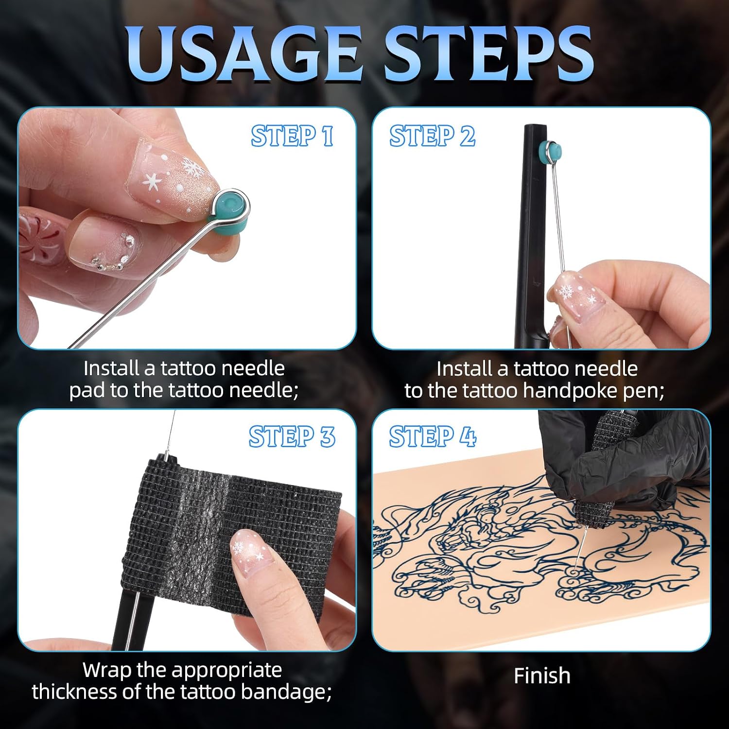 Ink Mixer Machine Hand Poke Tattoo Kit Pigment Mixer with 200pcs Mixing Sticks Tattoo Needles Practice Skin Complete Set for Beginner Artist